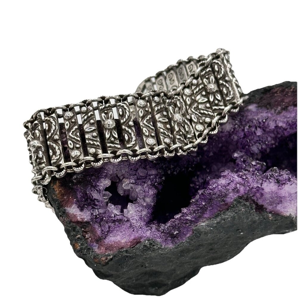 Brighton Ottoman Link Bracelet Silver Plated Filigree Design Adjustable 7 To 8”